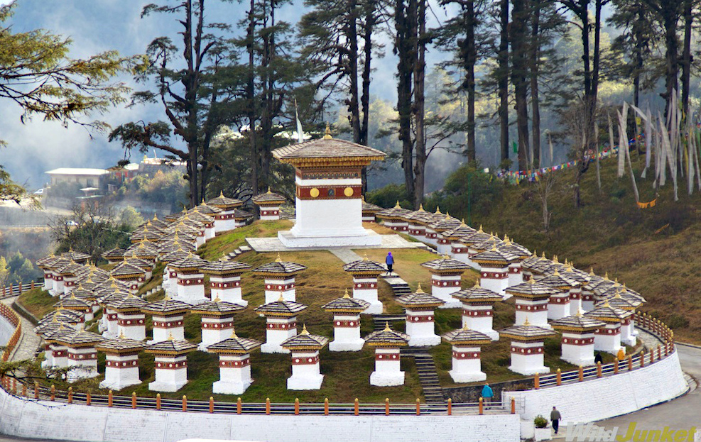 108 chortens standing side by side in commemoration of the deceased.