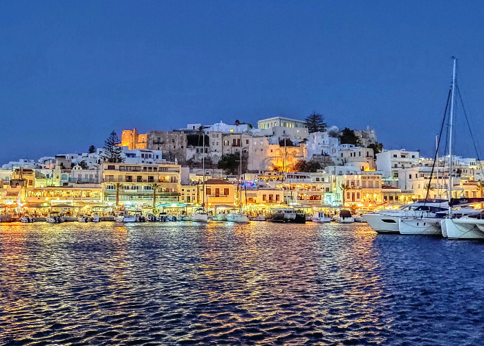unique views await as you drift into each new harbour like this one in Naxos